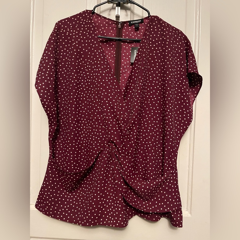 Express Maroon Blouse with Cream Dots - Picture 7 of 11